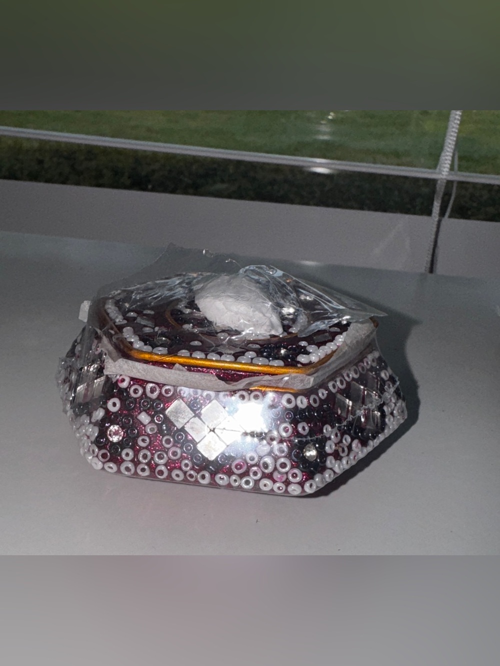Vintage 2005 Jo-Ann Beaded Glitter Trinket/Pill Box